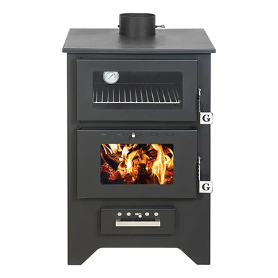Holzofen 14,6 kW mit Backfach & Pizzafach, bis 150 m² / 360 m³ – Kaminofen, Scheitholz, Stahl, EN 13240, Energieklasse A, Gekas MG 450, Schwarz